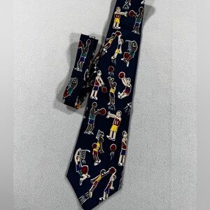 Men’s Vintage Save The Children Basketball Players Silk Tie - Navy